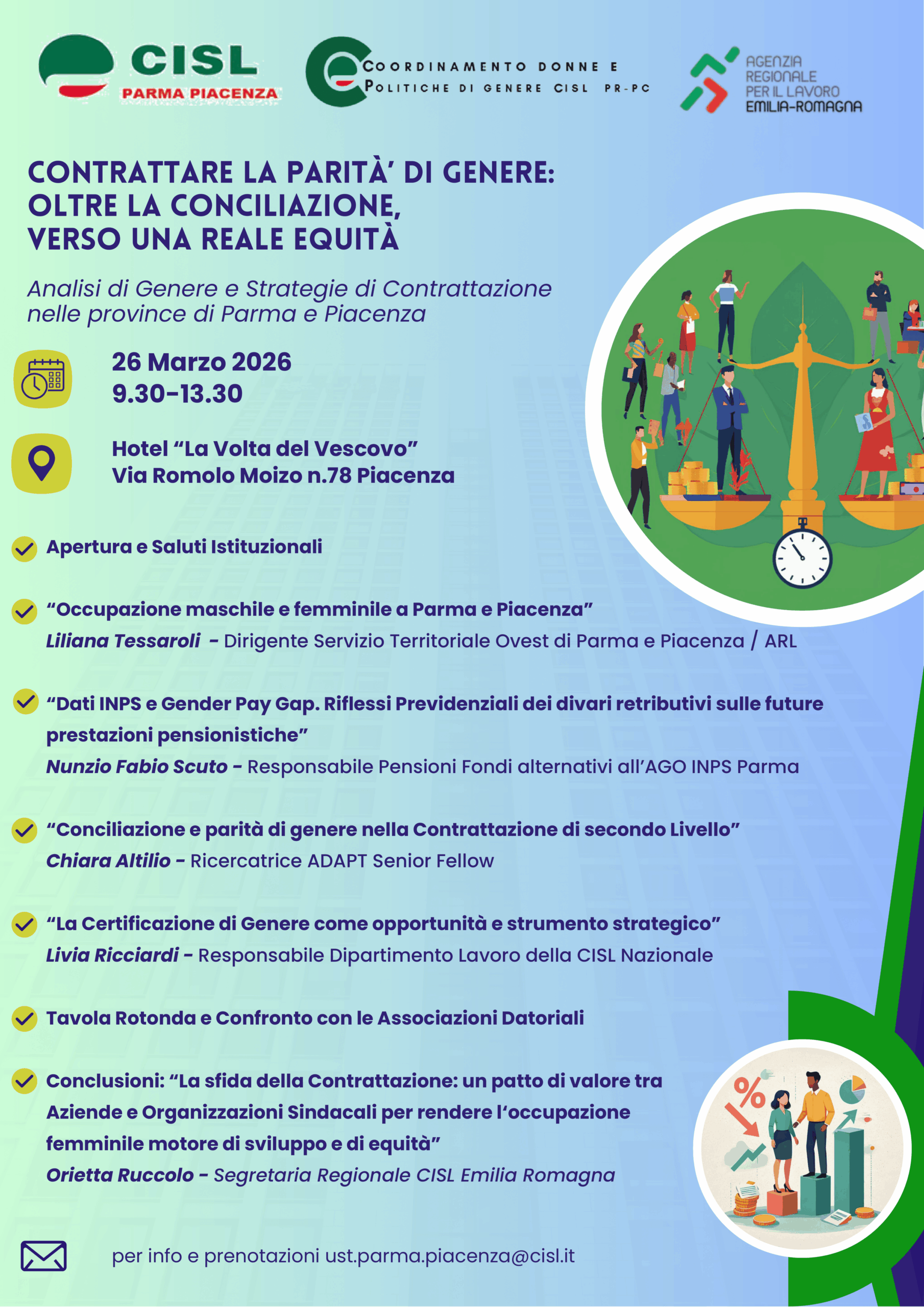 “Contrattare la parità di genere”: dati, confronto e strategie per l’equità Locandina